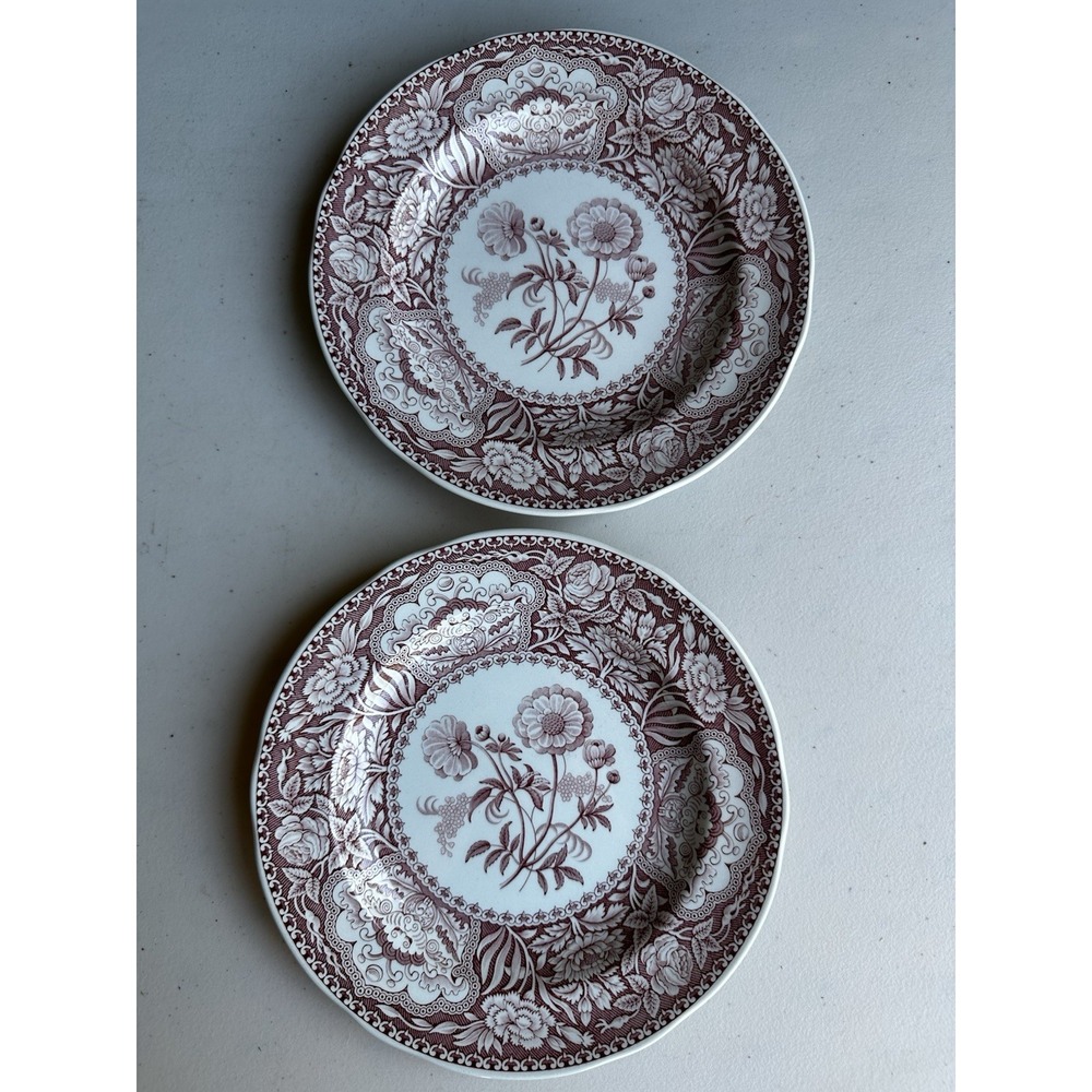 Vintage Spode Archive Georgian Series Floral, Cranberry Red Salad Wall Plate Set - Picture 1 of 4